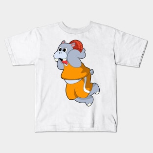 Hippo at Basketball Sports Kids T-Shirt